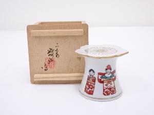 京焼　高野昭阿弥造　色絵立雛の図蓋置